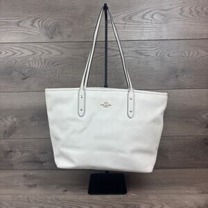 Coach Leather F58846 Crossgrain City Zip Top Tote Handbag - Bone
